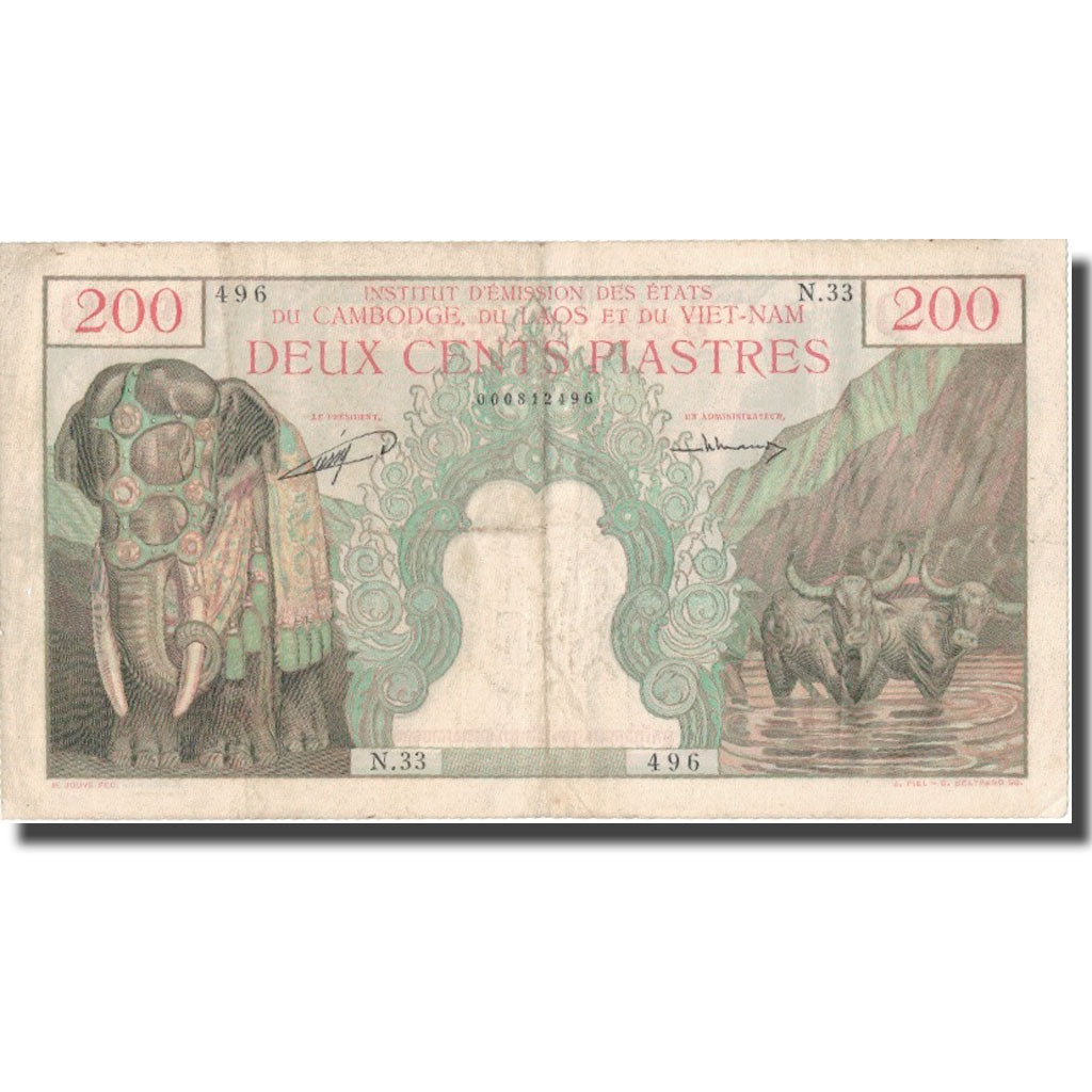 Billet, FRENCH INDO-CHINA, 200 Piastres = 200 Riels, UNDATED 1957, KM:98, TTB