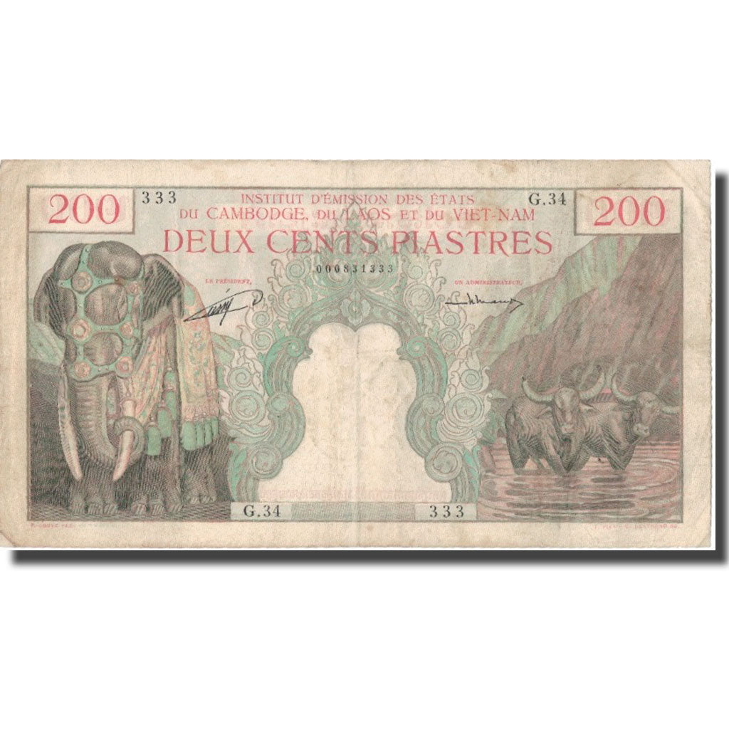 Billet, FRENCH INDO-CHINA, 200 Piastres = 200 Riels, UNDATED 1957, KM:98, TTB