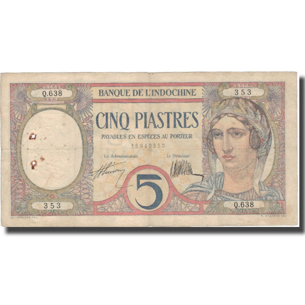 Geldschein, FRENCH INDO-CHINA, 5 Piastres, Undated (1926), KM:49b, SS