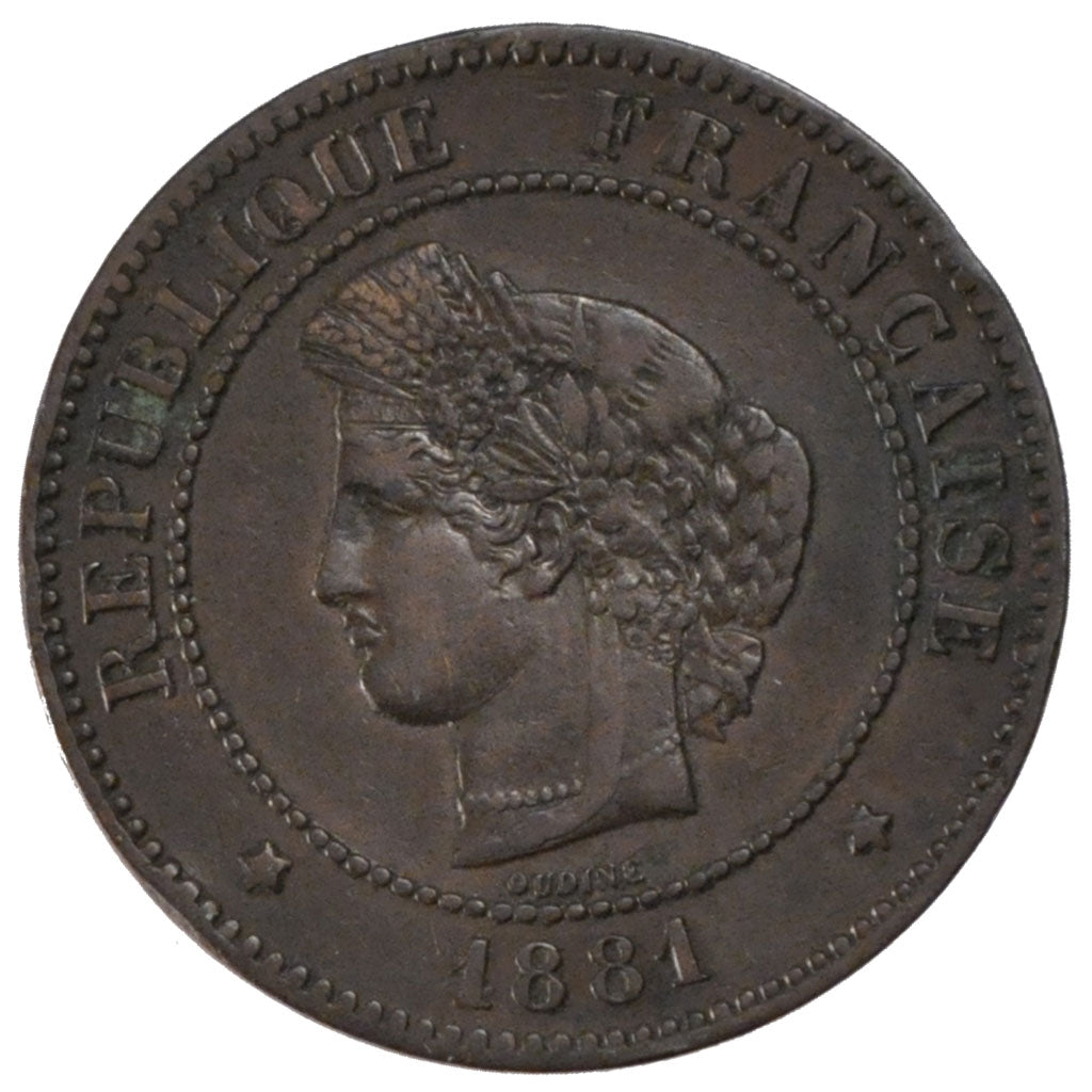 FRANCE, Cérès, 5 Centimes, 1881, Paris, KM #821.1, EF(40-45), Bronze, Gadoury #.
