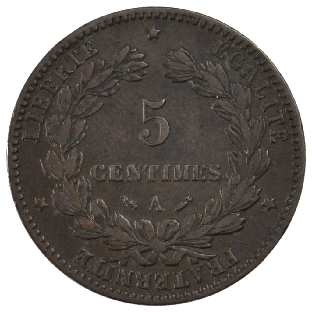FRANCE, Cérès, 5 Centimes, 1881, Paris, KM #821.1, EF(40-45), Bronze, Gadoury #.