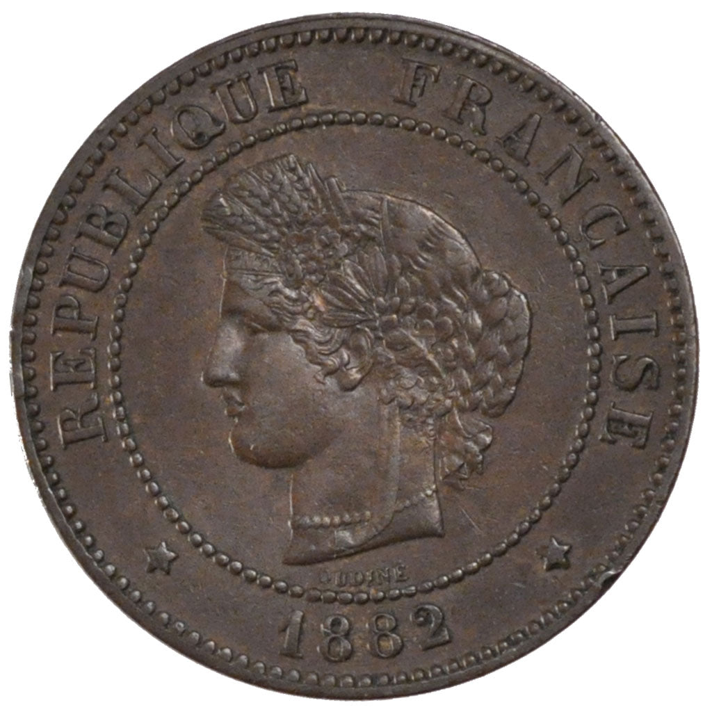 FRANCE, Cérès, 5 Centimes, 1882, Paris, KM #821.1, AU(55-58), Bronze, Gadoury #.