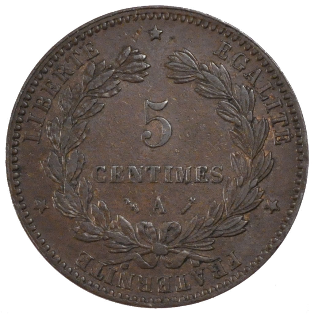 FRANCE, Cérès, 5 Centimes, 1882, Paris, KM #821.1, AU(55-58), Bronze, Gadoury #.