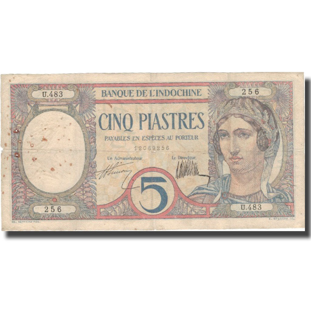 Banknote, FRENCH INDO-CHINA, 5 Piastres, Undated (1926), KM:49b, VF(30-35)