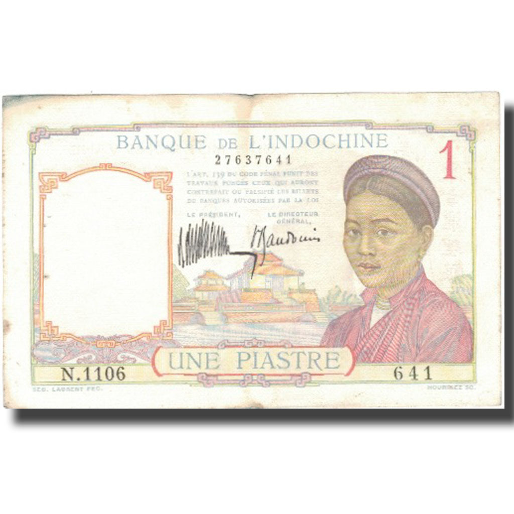 Banknote, FRENCH INDO-CHINA, 1 Piastre, undated 1932, KM:54a, EF(40-45)