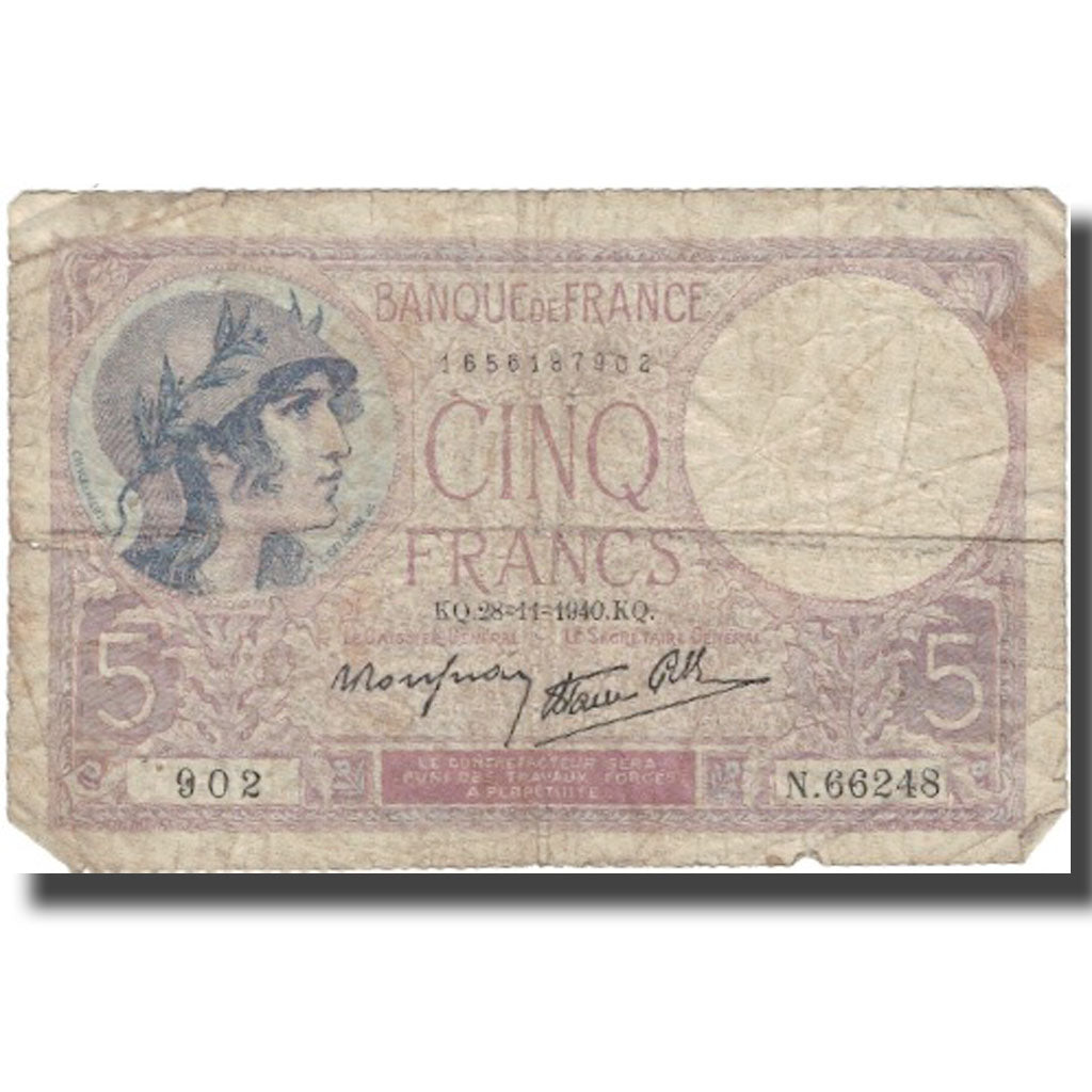 Francia, 5 Francs, 1940, 1940-11-28, RC, Fayette:4.15, KM:83