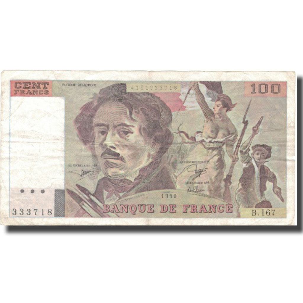 France, 100 Francs, 100 F 1978-1995 ''Delacroix'', 1990, VF(30-35)