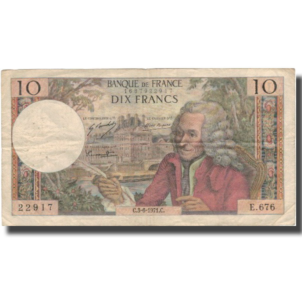France, 5 Francs, 10 F 1963-1973 ''Voltaire'', 1971, 1971-06-03, VF(20-25)
