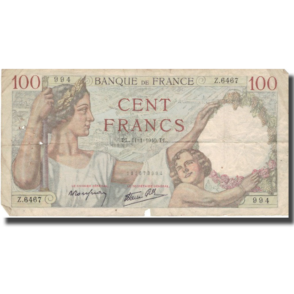 Francia, 100 Francs, 100 F 1939-1942 ''Sully'', 1941, 1941-01-09, B