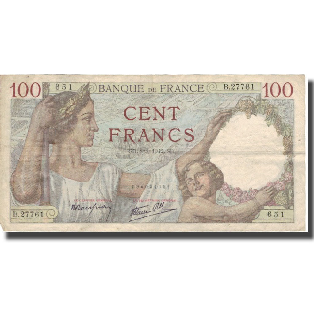 Francia, 100 Francs, 100 F 1939-1942 ''Sully'', 1942, 1942-01-08, MBC
