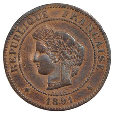 Francia, Cérès, 5 Centimes, 1891, Paris, BB, Bronzo, KM:821.1, Gadoury:157a