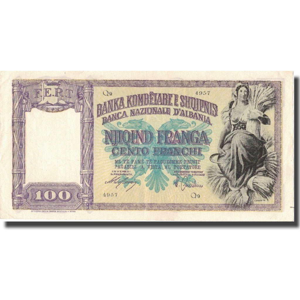 Billet, Albania, 100 Franga, undated (1945), KM:14, TTB