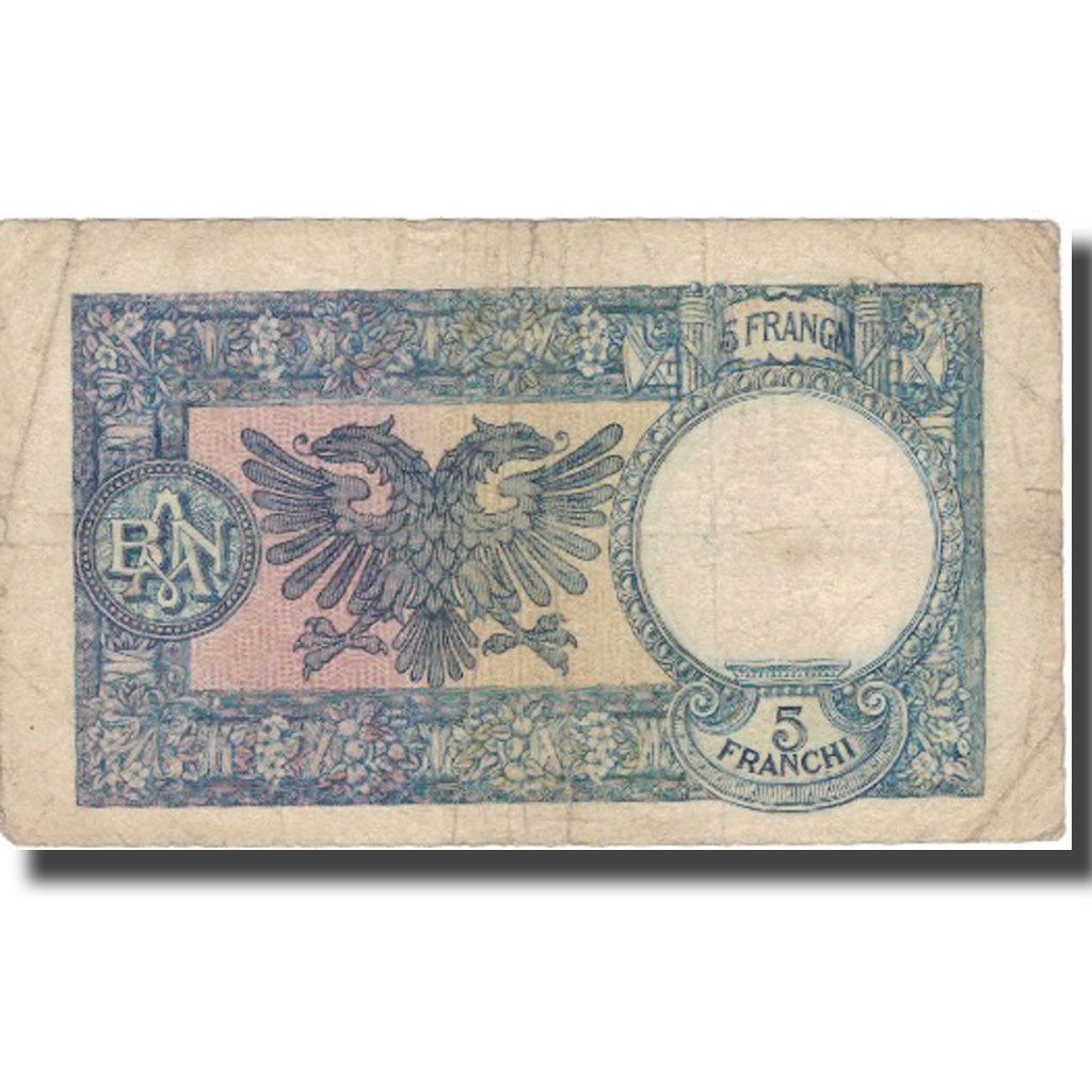 Banknote, Albania, 5 Franga, Undated (1939), KM:6a, VF(20-25)