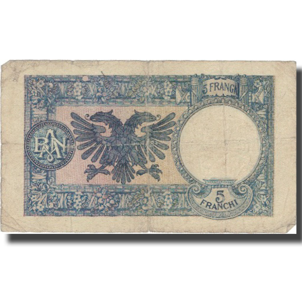 Banknote, Albania, 5 Franga, Undated (1939), KM:6a, VF(20-25)