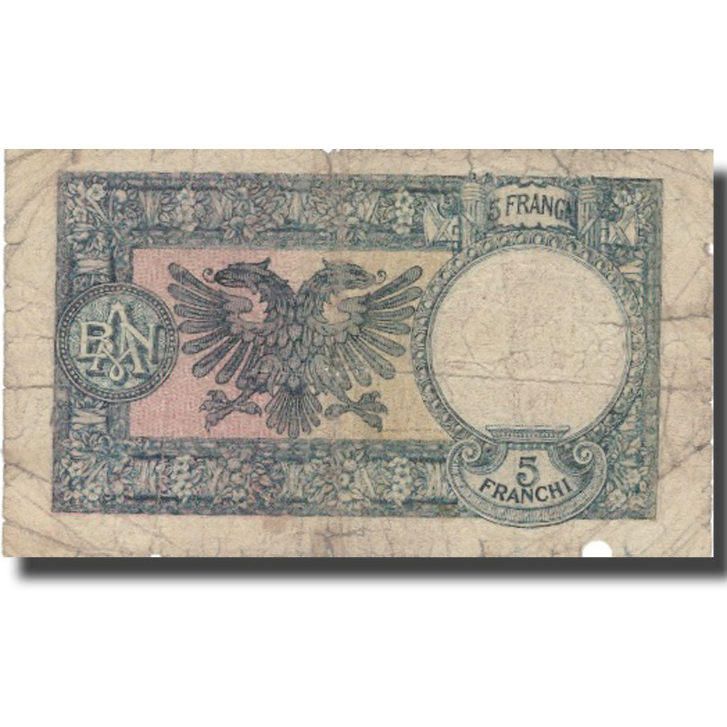 Banknote, Albania, 5 Franga, Undated (1939), KM:6a, VG(8-10)