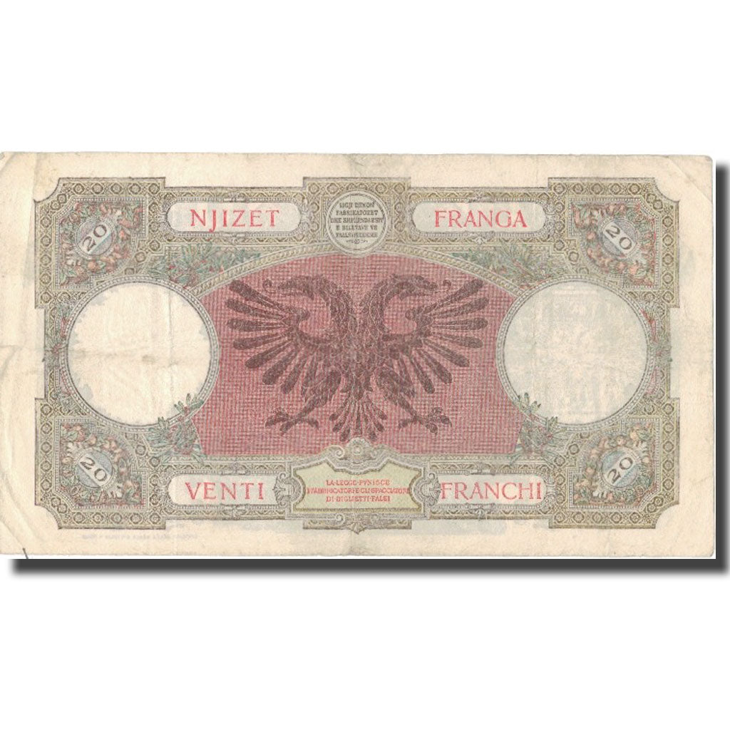 Banknote, Albania, 20 Franga, undated (1945), KM:13, EF(40-45)