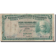 Banknote, Albania, 5 Franka Ari, UNDATED (1924), KM:2b, VF(20-25)