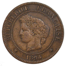 FRANCE, Cérès, 5 Centimes, 1894, Paris, KM #821.1, EF(40-45), Bronze, Gadoury #.