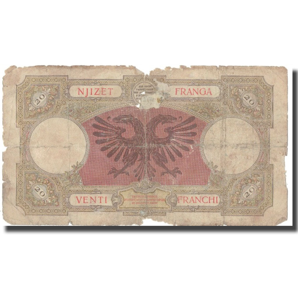 Banknote, Albania, 20 Franga, Undated (1940), KM:13, VG(8-10)