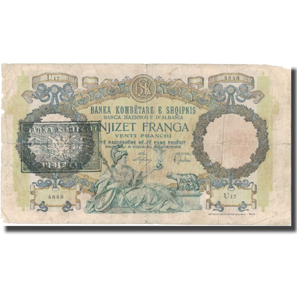 Billet, Albania, 20 Franga, Undated (1940), KM:13, B
