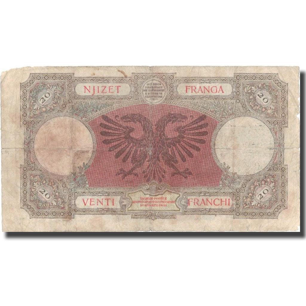 Billet, Albania, 20 Franga, Undated (1940), KM:13, B