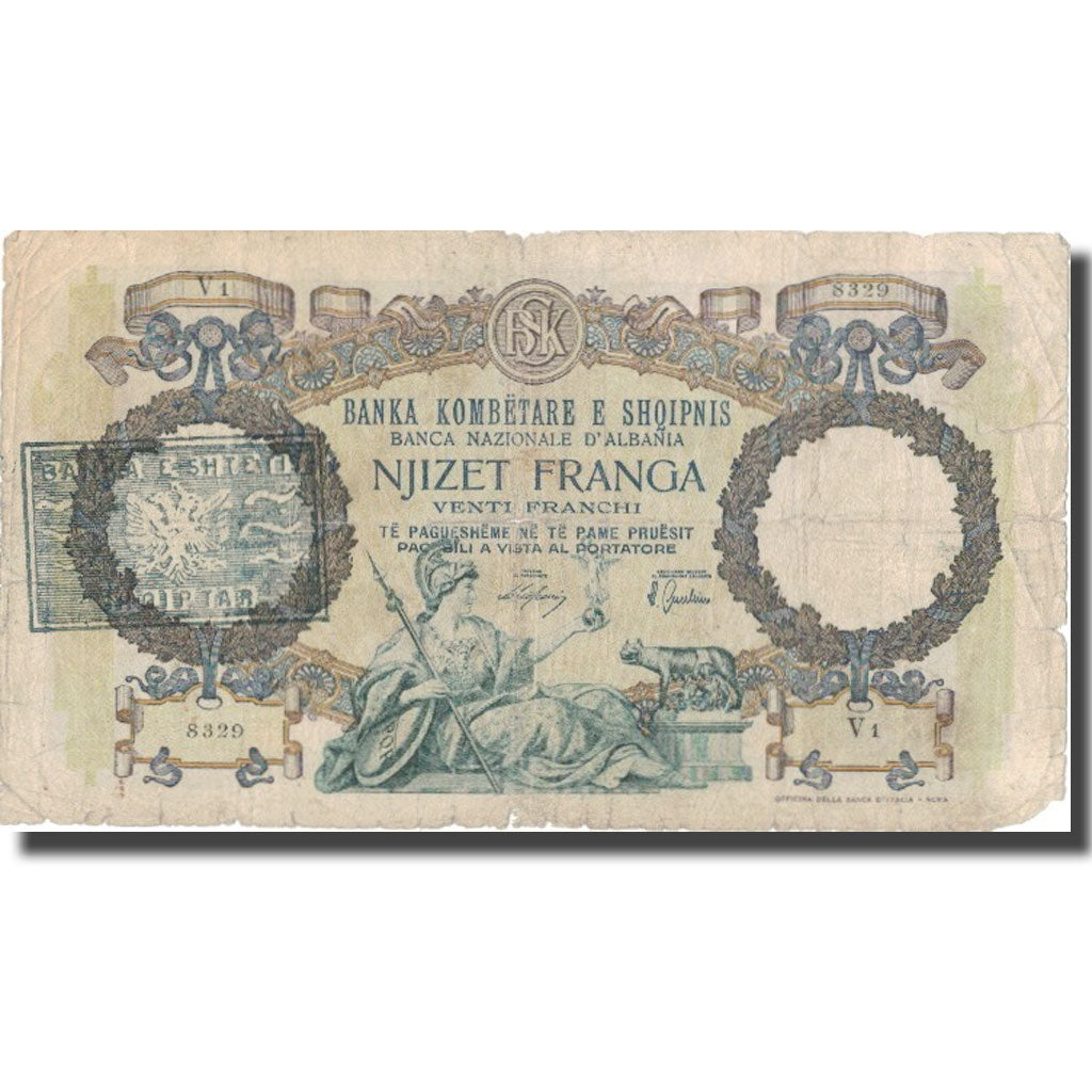 Billete, 20 Franga, Undated (1940), Albania, KM:13, BC