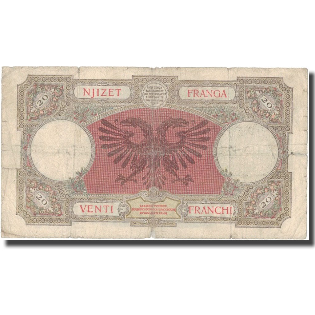 Billet, Albania, 20 Franga, Undated (1940), KM:13, TB