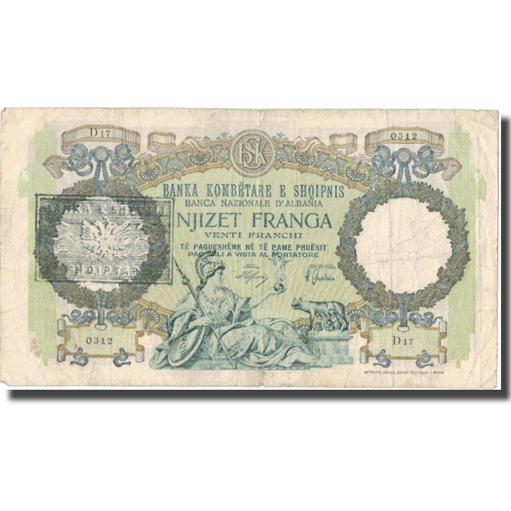 Billete, 20 Franga, Undated (1940), Albania, KM:13, BC+