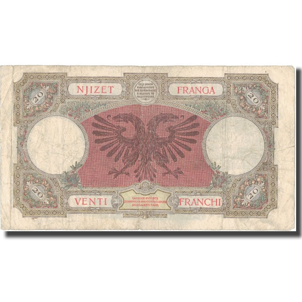Billete, 20 Franga, Undated (1940), Albania, KM:13, BC+