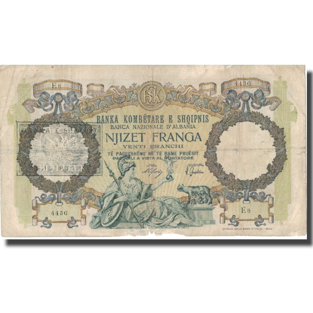 Billet, Albania, 20 Franga, Undated (1940), KM:13, TB