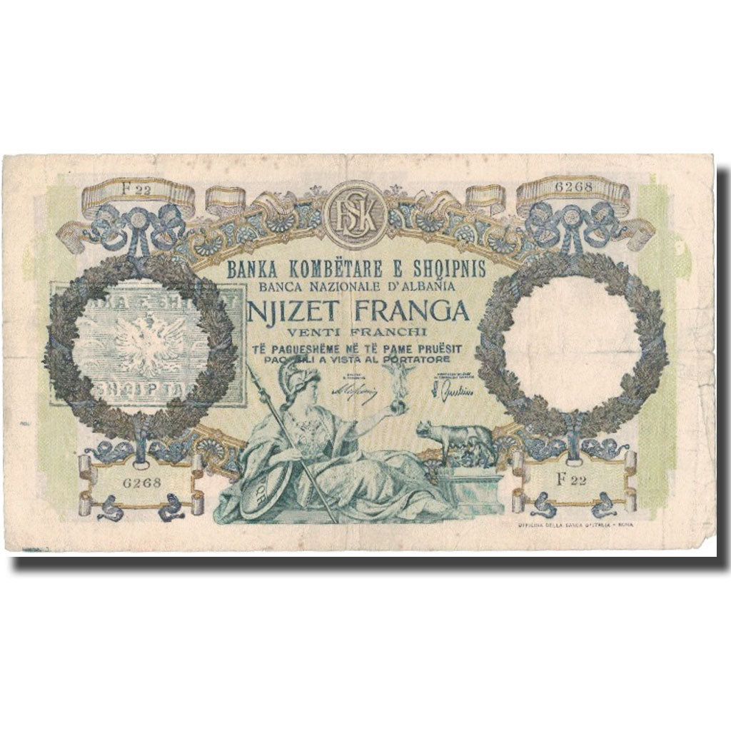 Billet, Albania, 20 Franga, Undated (1940), KM:13, TB