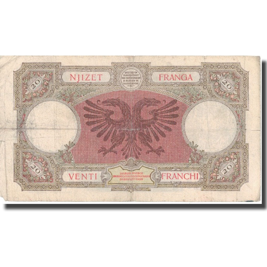 Billet, Albania, 20 Franga, Undated (1940), KM:13, TB