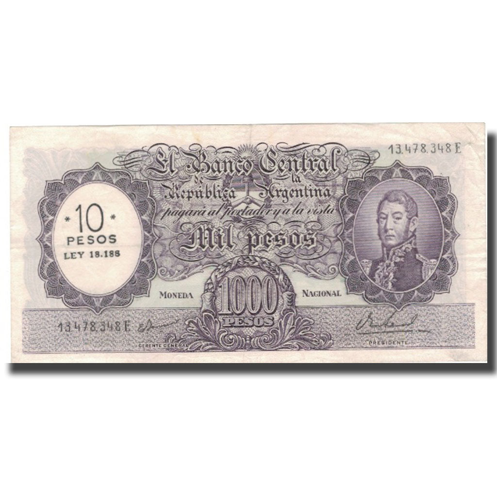 Banknote, Argentina, 10 Pesos on 1000 Pesos, KM:284, EF(40-45)