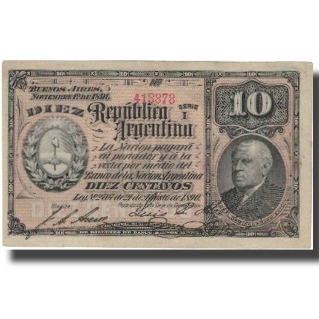 Banknote, Argentina, 10 Centavos, 1890, 1890-08-21, KM:210, AU(50-53)