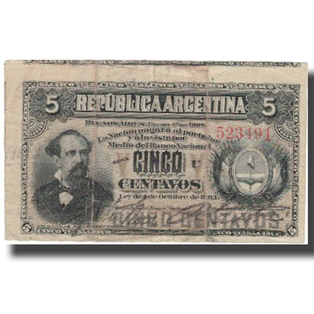 Billet, Argentine, 5 Centavos, 1883, 1883-10-04, KM:5, TB