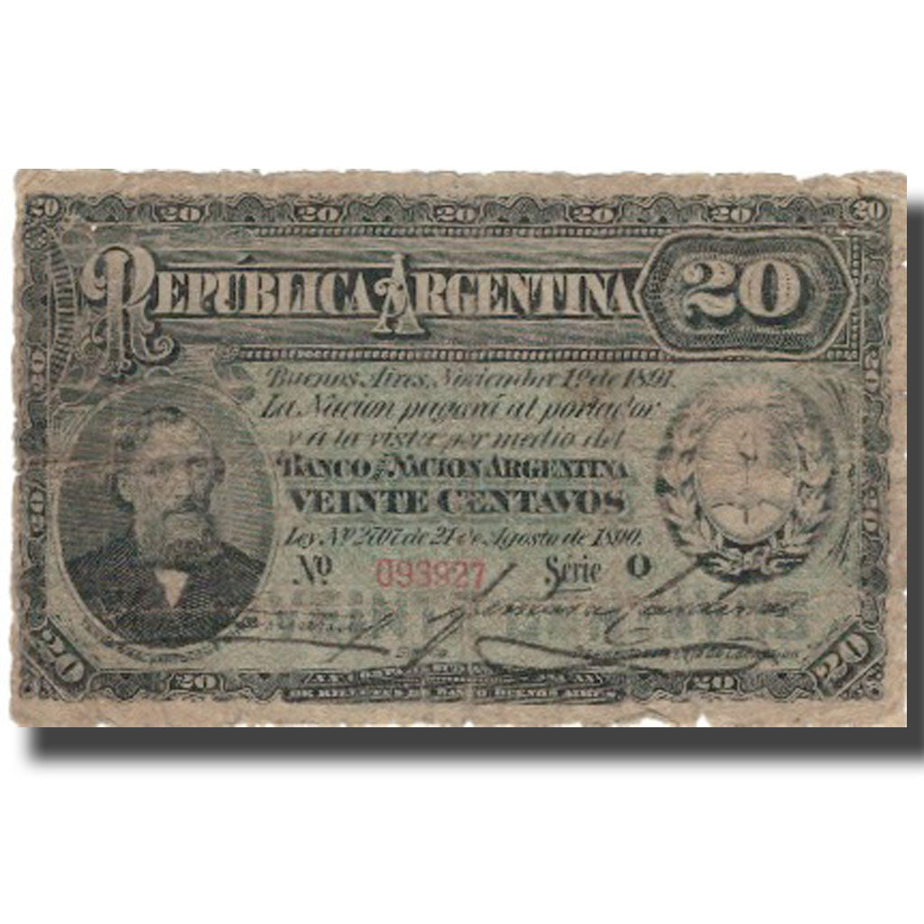 Banknote, Argentina, 20 Centavos, 1891, 1891-08-21, KM:211b, F(12-15)