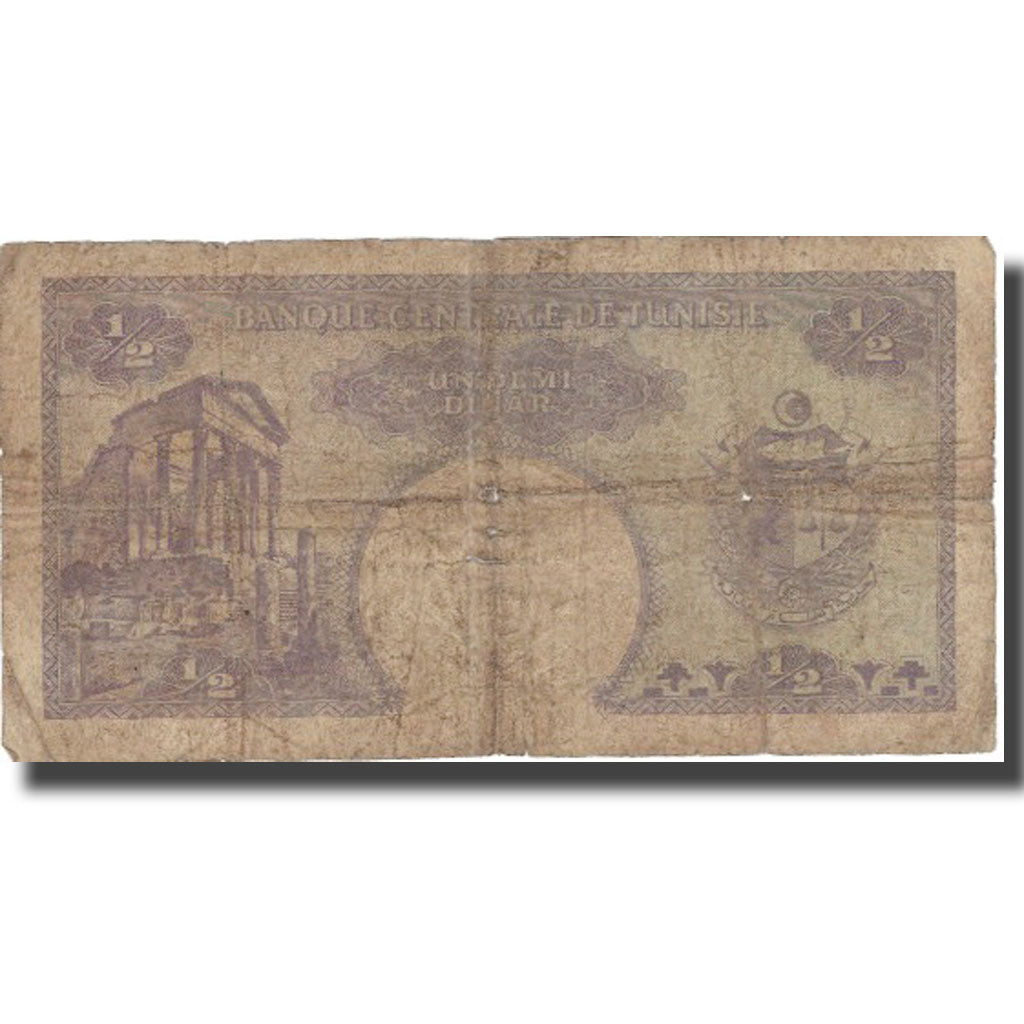 Banknote, Tunisia, 1/2 Dinar, KM:57, VG(8-10)