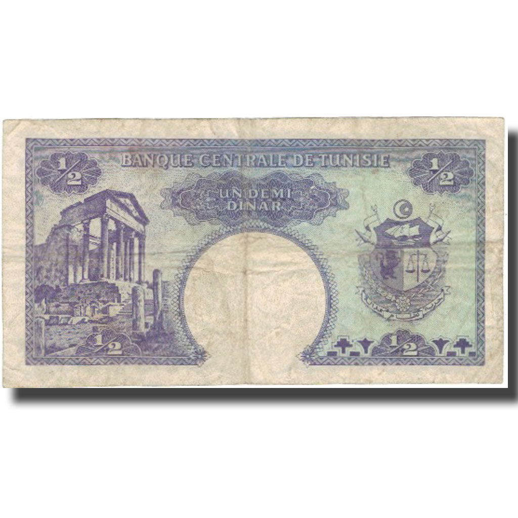 Banknote, Tunisia, 1/2 Dinar, KM:57, VG(8-10)