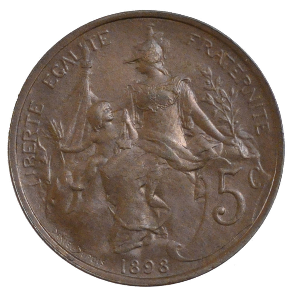 FRANCE, Dupuis, 5 Centimes, 1898, Paris, KM #842, AU(55-58), Bronze, 25.1,...