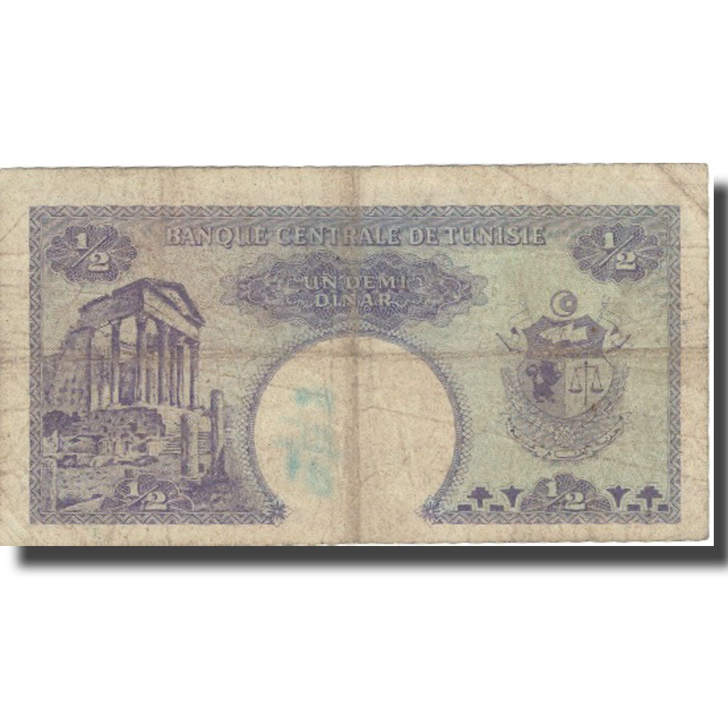 Banknote, Tunisia, 1/2 Dinar, KM:57, VG(8-10)