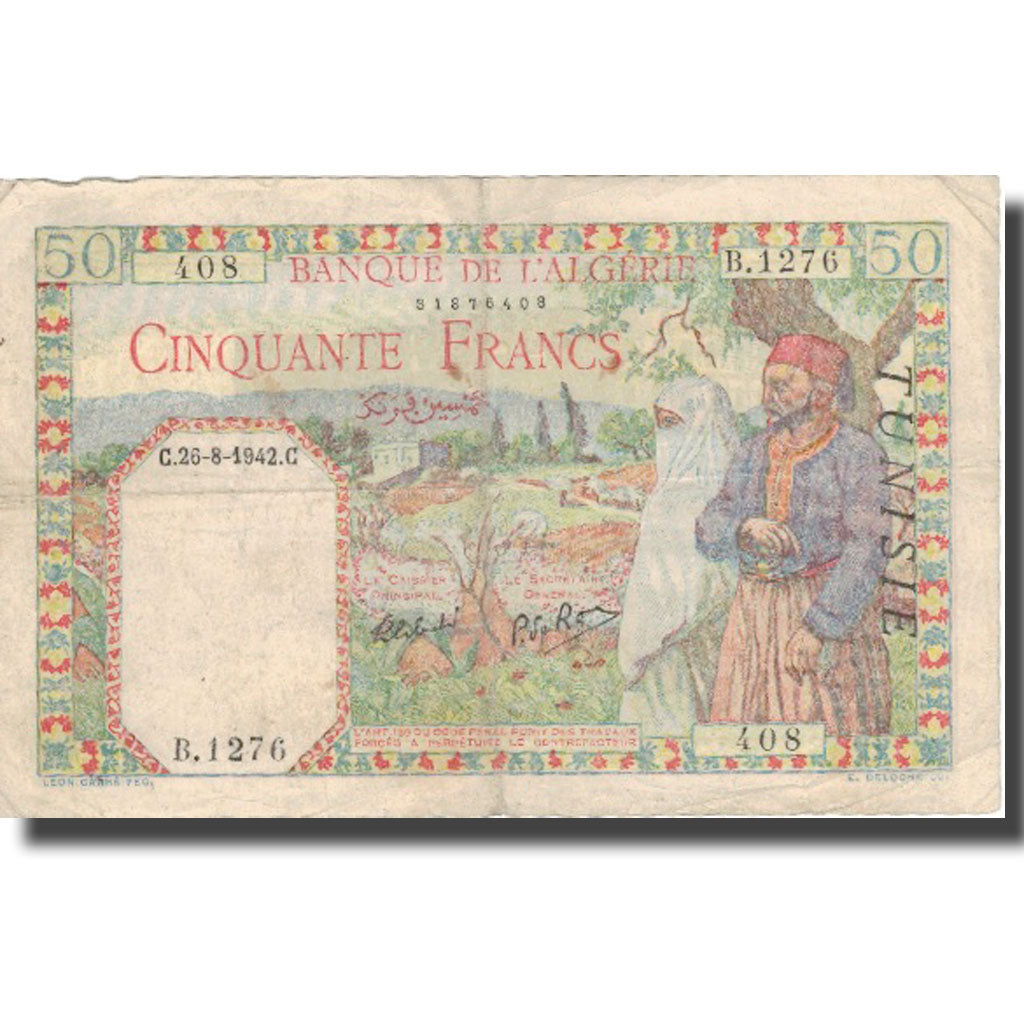 Banknote, Tunisia, 50 Francs, 1938-45, 1938-45, KM:12a, VF(30-35)