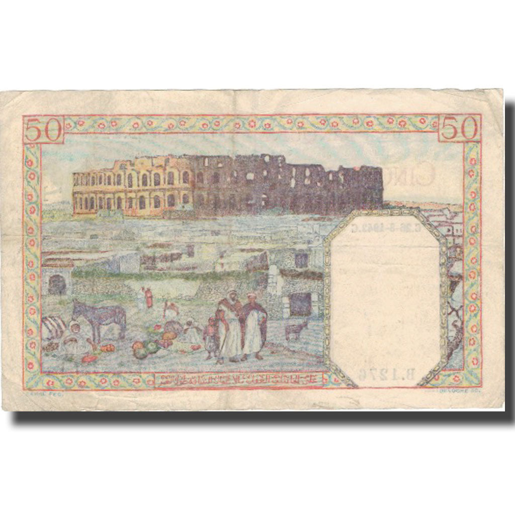 Banknote, Tunisia, 50 Francs, 1938-45, 1938-45, KM:12a, VF(30-35)