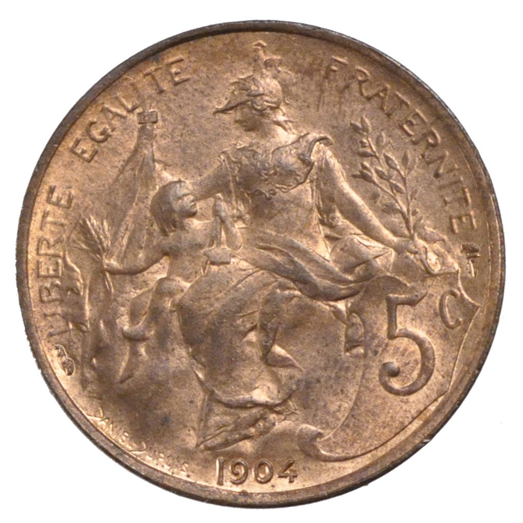 FRANCE, Dupuis, 5 Centimes, 1904, Paris, KM #842, MS(60-62), Bronze, 25.1,...