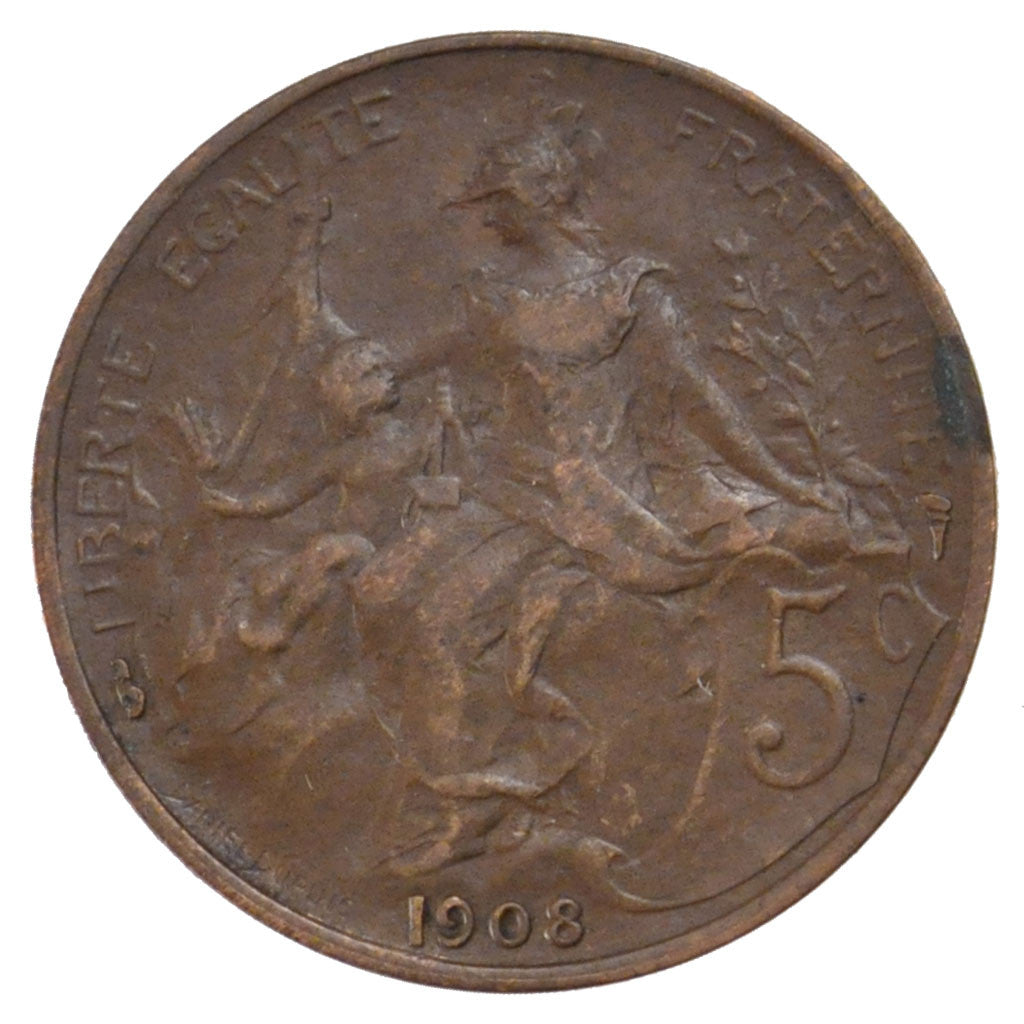 Coin, France, Dupuis, 5 Centimes, 1908, Paris, EF(40-45), Bronze, Gadoury:165