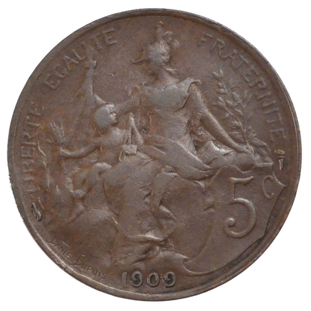 Francia, Dupuis, 5 Centimes, 1909, Paris, BB, Bronzo, Gadoury:165