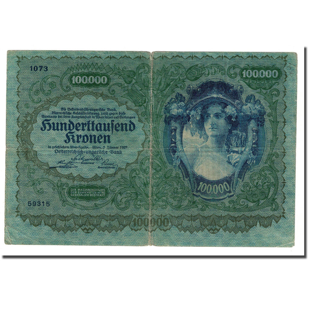 Geldschein, Österreich, 100,000 Kronen, 1922, 1922-01-02, KM:81, S