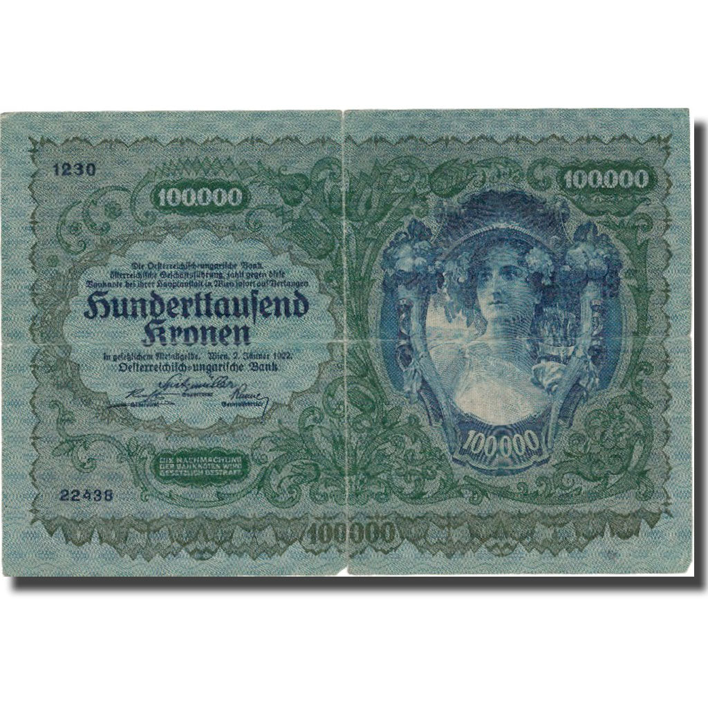 Banconote, Austria, 100,000 Kronen, 1922, 1922-01-02, KM:81, MB