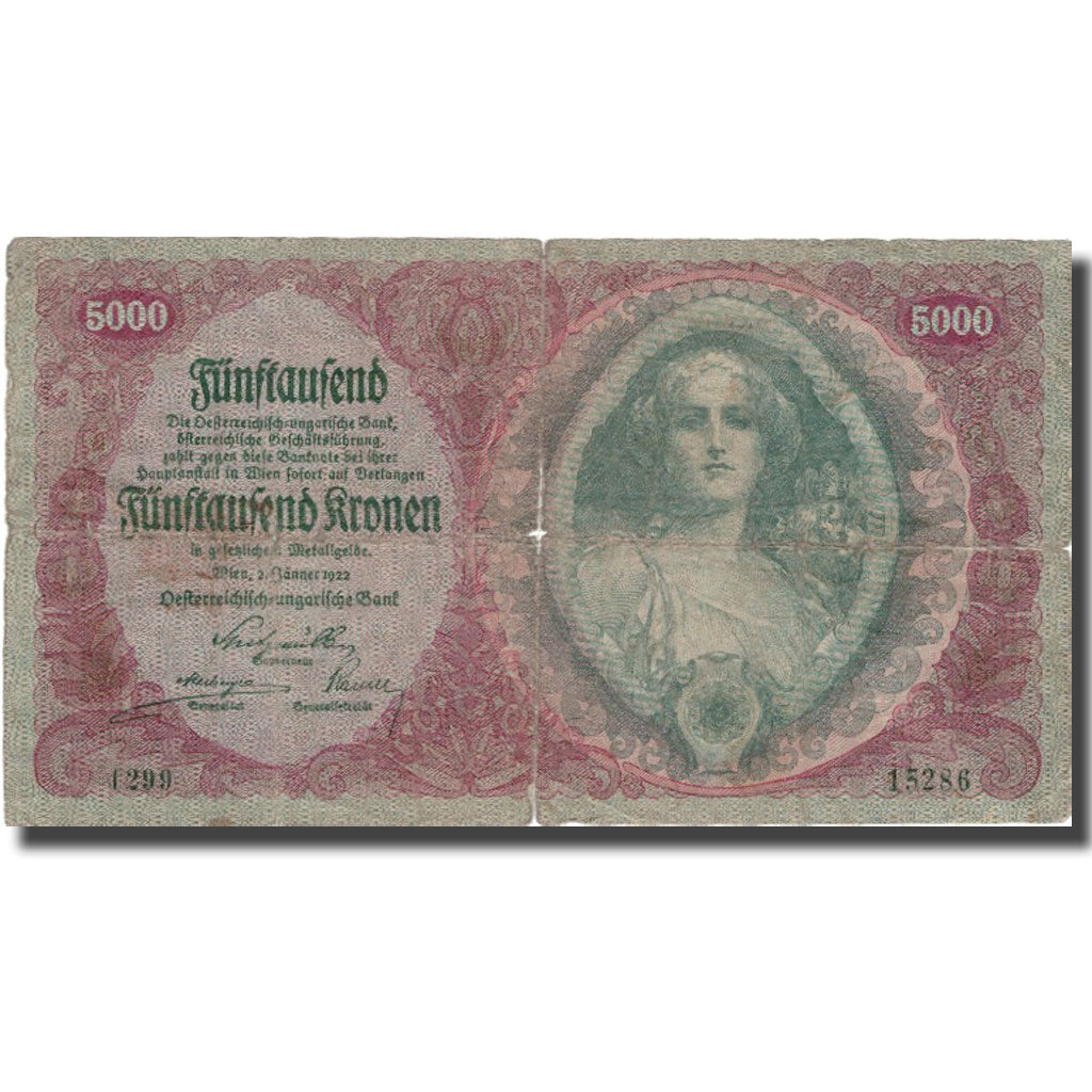 Banknote, Austria, 5000 Kronen, 1922, 1922-01-02, KM:79, VG(8-10)