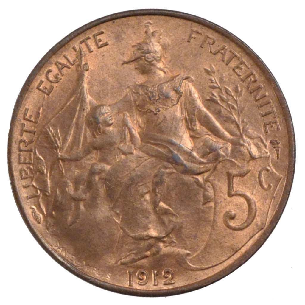 FRANCE, Dupuis, 5 Centimes, 1912, Paris, KM #842, MS(60-62), Bronze, 25.1,...