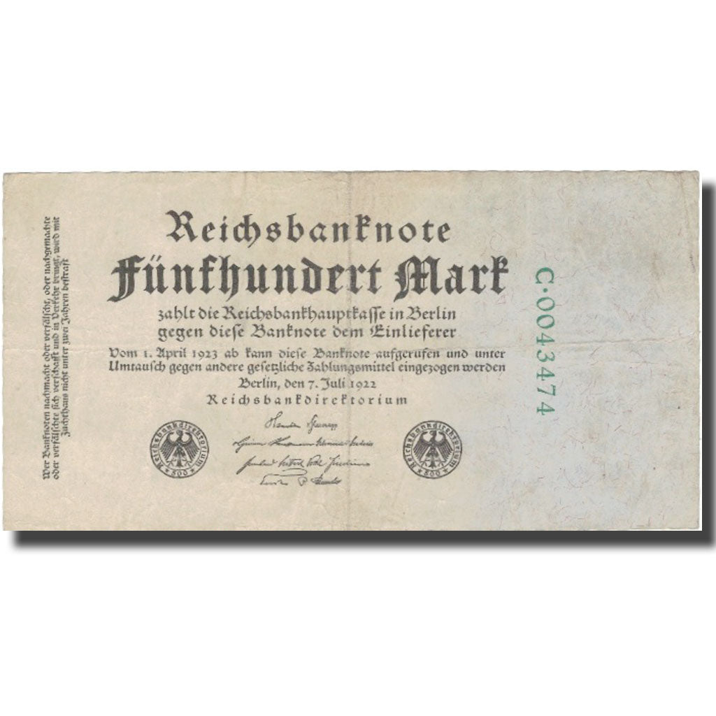 Banknote, Germany, 500 Mark, 1923, 1922-07-07, KM:74b, EF(40-45)